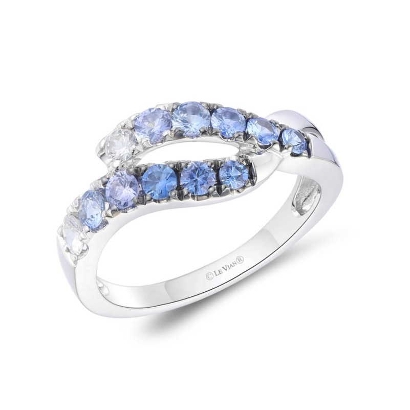 LE VIAN OMBRE' COLLECTION 14K VANILLA GOLD TWIST RING SIZE 7 WITH 10 = 0.70TW ROUND DENIM OMBRE' SAPPHIRES AND 2 = 0.16TW ROUND VANILLA SAPPHIRES   (3.22 GRAMS)