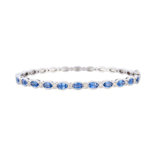 LE VIAN 14K VANILLA GOLD MILGRAIN BANGLE BRACELET WITH 11 = 2.97TW OVAL BLUEBERRY SAPPHIRES AND 10 = 0.40TW ROUND H-I SI2-SI3 VANILLA DIAMONDS   (10.49 GRAMS)