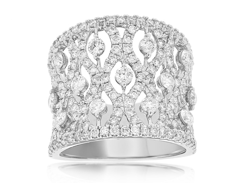 14K WHITE GOLD DIAMOND FASHION RING SIZE 7 WITH 213=2.25TW ROUND H-I SI2-I1 DIAMONDS   (8.46 GRAMS)