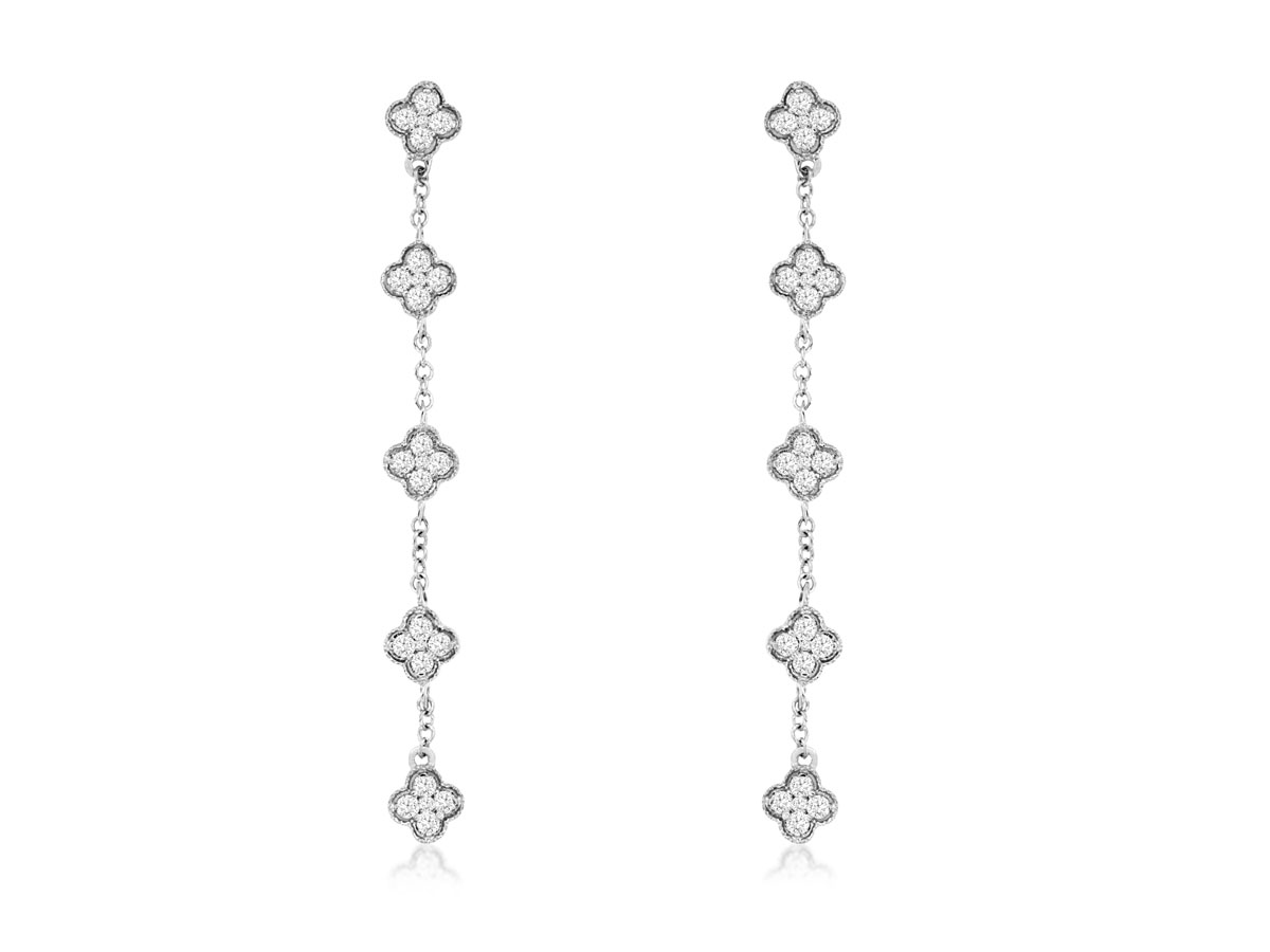 MILGRAIN 14K WHITE GOLD DANGLE DIAMOND EARRINGS WITH 50=0.50TW ROUND H-I I1 DIAMONDS   (2.38 GRAMS)