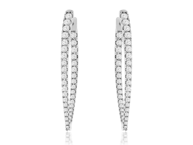 14K WHITE GOLD INSIDE OUT HOOP DIAMOND EARRINGS WITH 72=2.10TW ROUND G-H I1 DIAMONDS   (6.95 GRAMS)