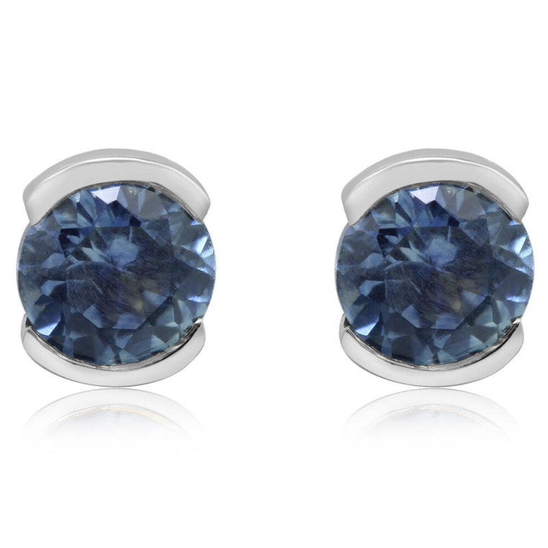 14K WHITE GOLD STUD EARRINGS WITH 2 = 0.60TW ROUND MONTANA SAPPHIRES   (1.13 GRAMS)