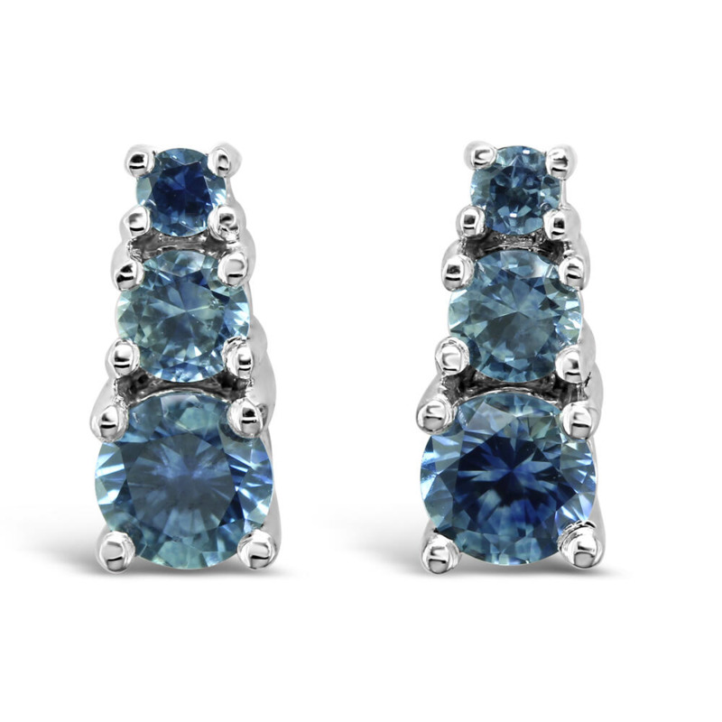 14K WHITE GOLD STUD EARRINGS 2 = 0.60TW ROUND MONTANA SAPPHIRES  2 = 0.28TW ROUND MONTANA SAPPHIRES  AND 2 = 0.08TW ROUND MONTANA SAPPHIRES    (1.47 GRAMS)