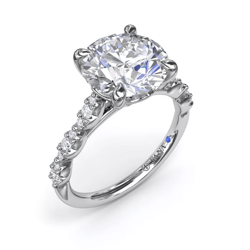 PLATINUM PAVE' SET SEMI-MOUNT RING SIZE 6.5 WITH 20=0.18TW ROUND G-H VS2-SI1 DIAMONDS AND ONE 0.01CT ROUND BLUE SAPPHIRE  (5.72 GRAMS)