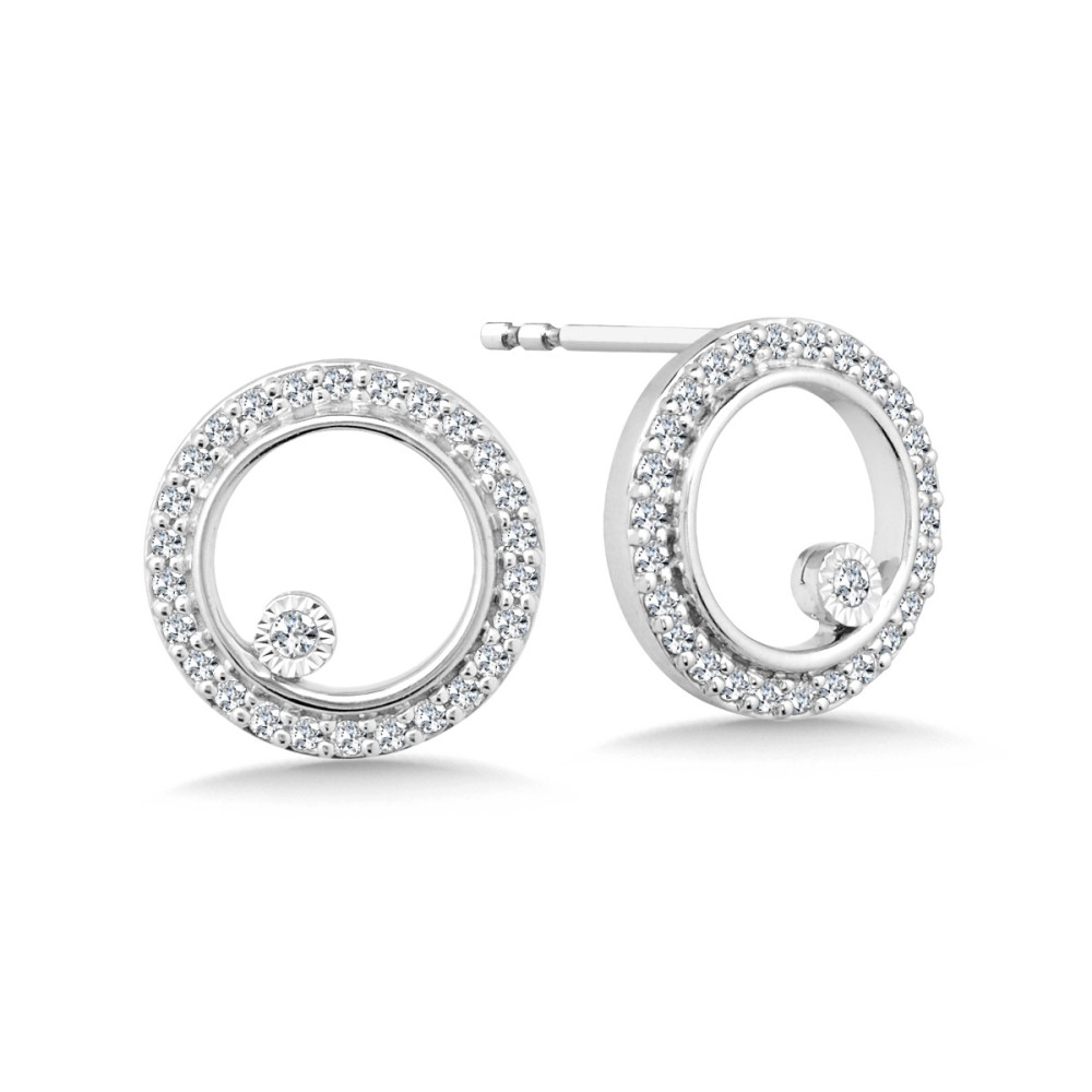 10K WHITE GOLD CIRCLE DIAMOND EARRINGS WITH 54 = 0.16TW ROUND H-I I1-I2 DIAMONDS