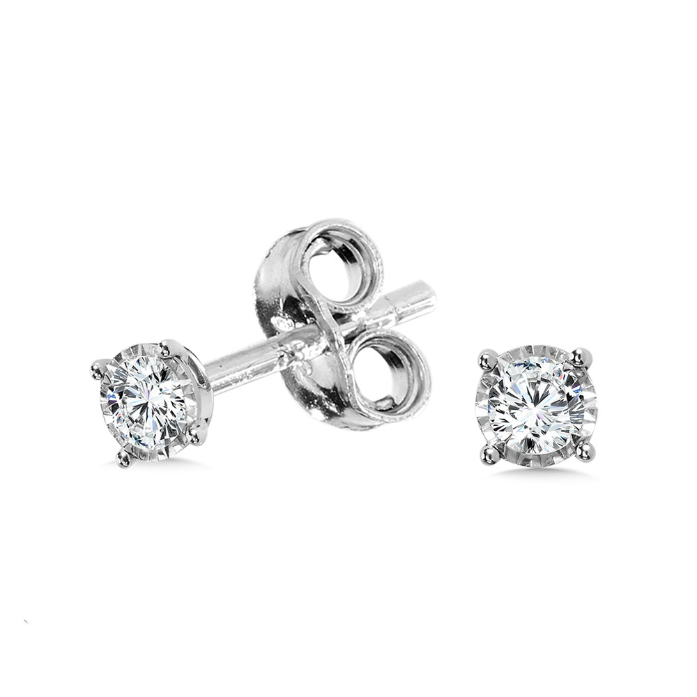 14K WHITE GOLD STUD DIAMOND EARRINGS WITH 2=0.10TW ROUND H-I I1 DIAMONDS   (0.89 GRAMS)