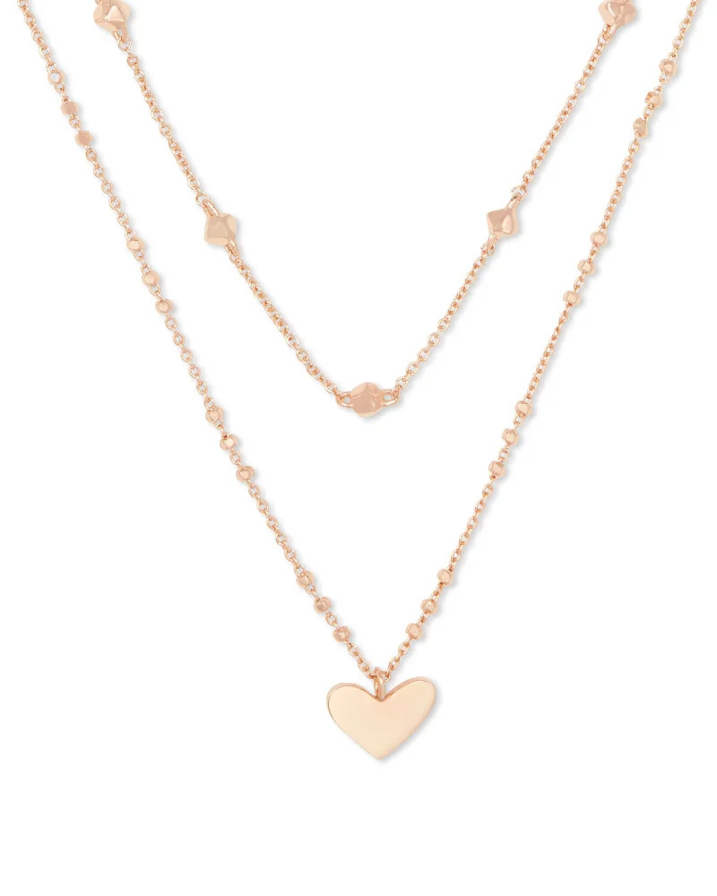 KENDRA SCOTT ROSE PLATED ARI HEART MULTI STRAND NECKLACE