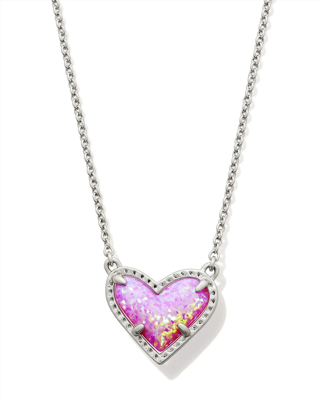 KENDRA SCOTT RHODIUM PLATED ARI HEART SHORT NECKLACE WITH BUBBLEGUM PINK KYOCERA OPAL STONE