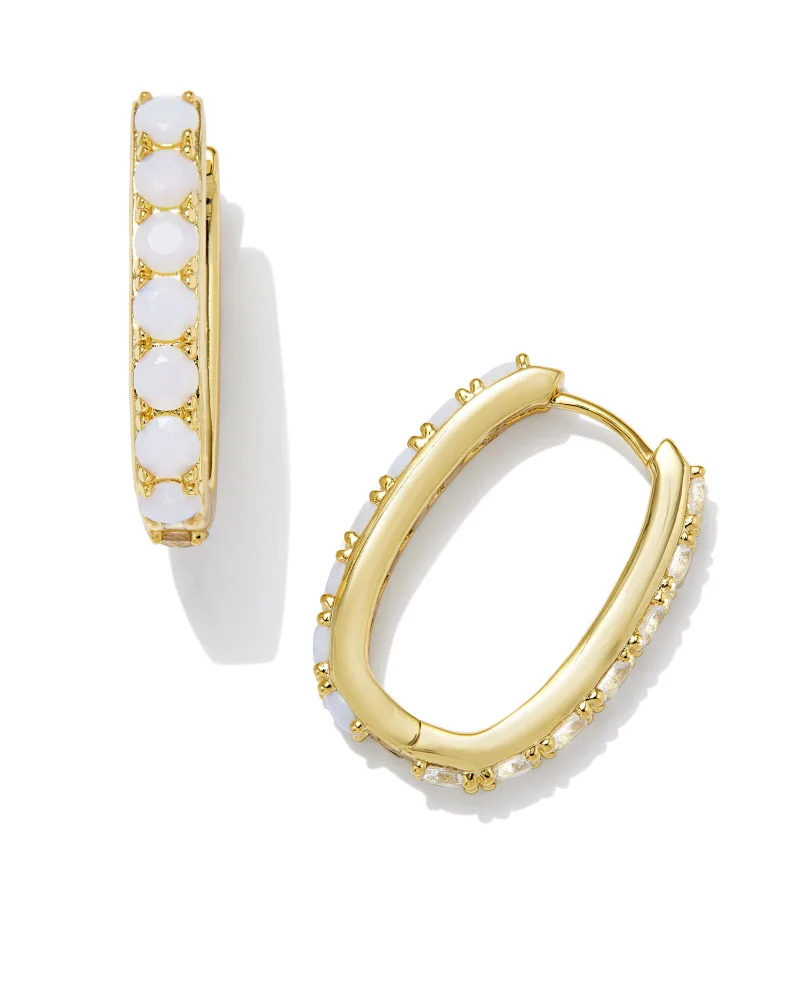 KENDRA SCOTT GOLD-PLATED CHANDLER REVERSIBLE HOOP EARRINGS WITH WHITE OPALITE MIX