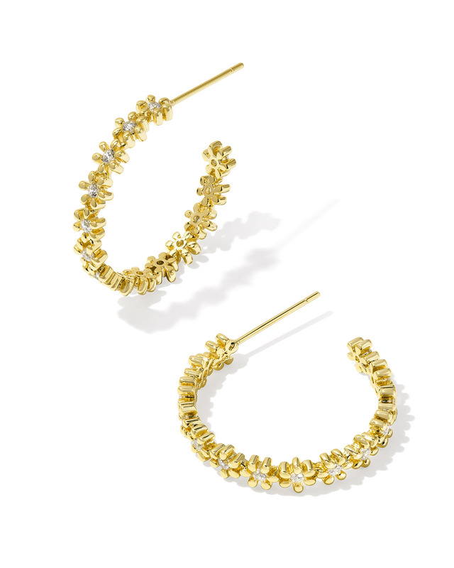 KENDRA SCOTT NYDIA COLLECTION 14K YELLOW GOLD PLATED BRASS FASHION HOOP EARRINGS WITH WHITE CRYSTALS