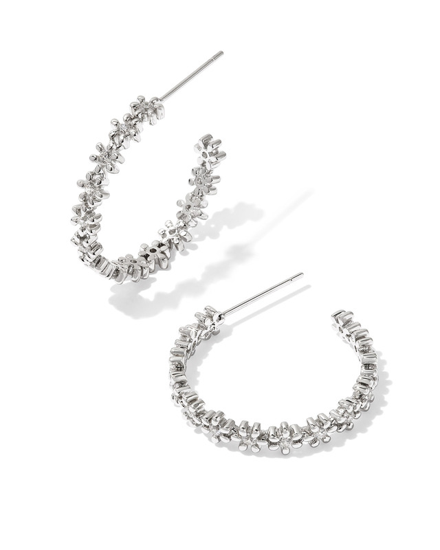 KENDRA SCOTT NYDIA COLLECTION RHODIUM PLATED BRASS FASHION HOOP EARRINGS WITH WHITE CRYSTALS