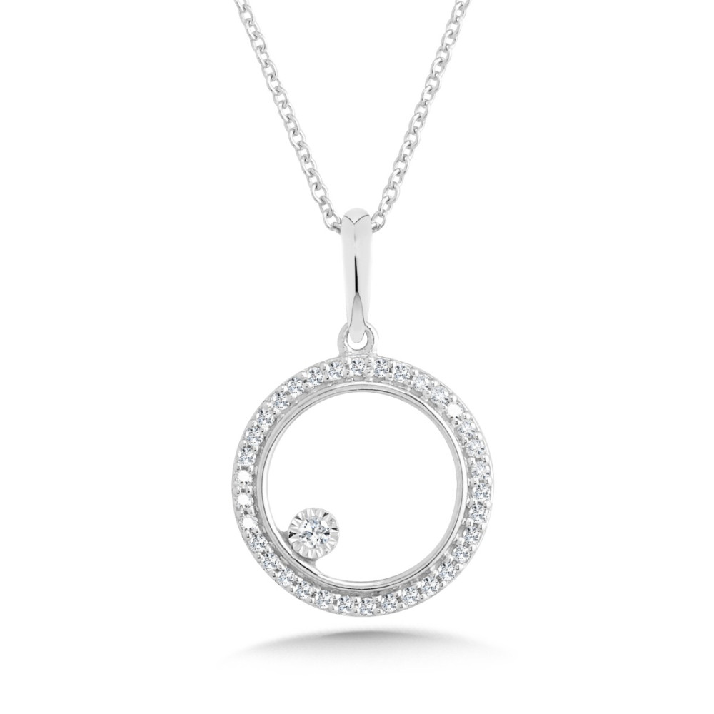 10K WHITE GOLD CIRCLE DIAMOND PENDANT WITH 35 = 0.10TW ROUND H-I I1-I2 DIAMONDS