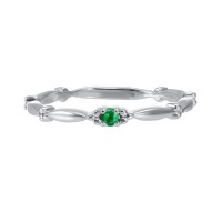 10K WHITE GOLD STACKABLE RING SIZE 7 WITH ONE 0.04CT ROUND EMERALD   (1.34 GRAMS)