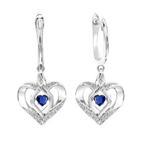 STERLING SILVER HEART EARRINGS WITH 2=0.25TW HEART SHAPED CREATED SAPPHIRES AND 2=.006 J-K I2 DIAMONDS