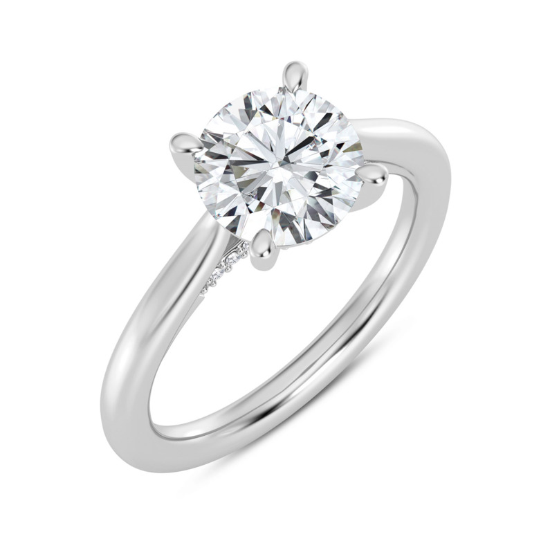 14K WHITE GOLD SOLITAIRE SEMI-MOUNT RING SIZE 7 WITH 18=0.07TW ROUND F-G VS2 DIAMONDS IN MOUNTING AND 12=0.05TW ROUND F-G VS2 DIAMONDS IN CROWN