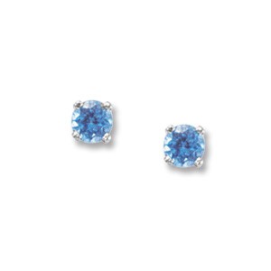 14 KARAT WHITE GOLD STUD EARRINGS WITH 2=4.00MM ROUND SWISS BLUE TOPAZS