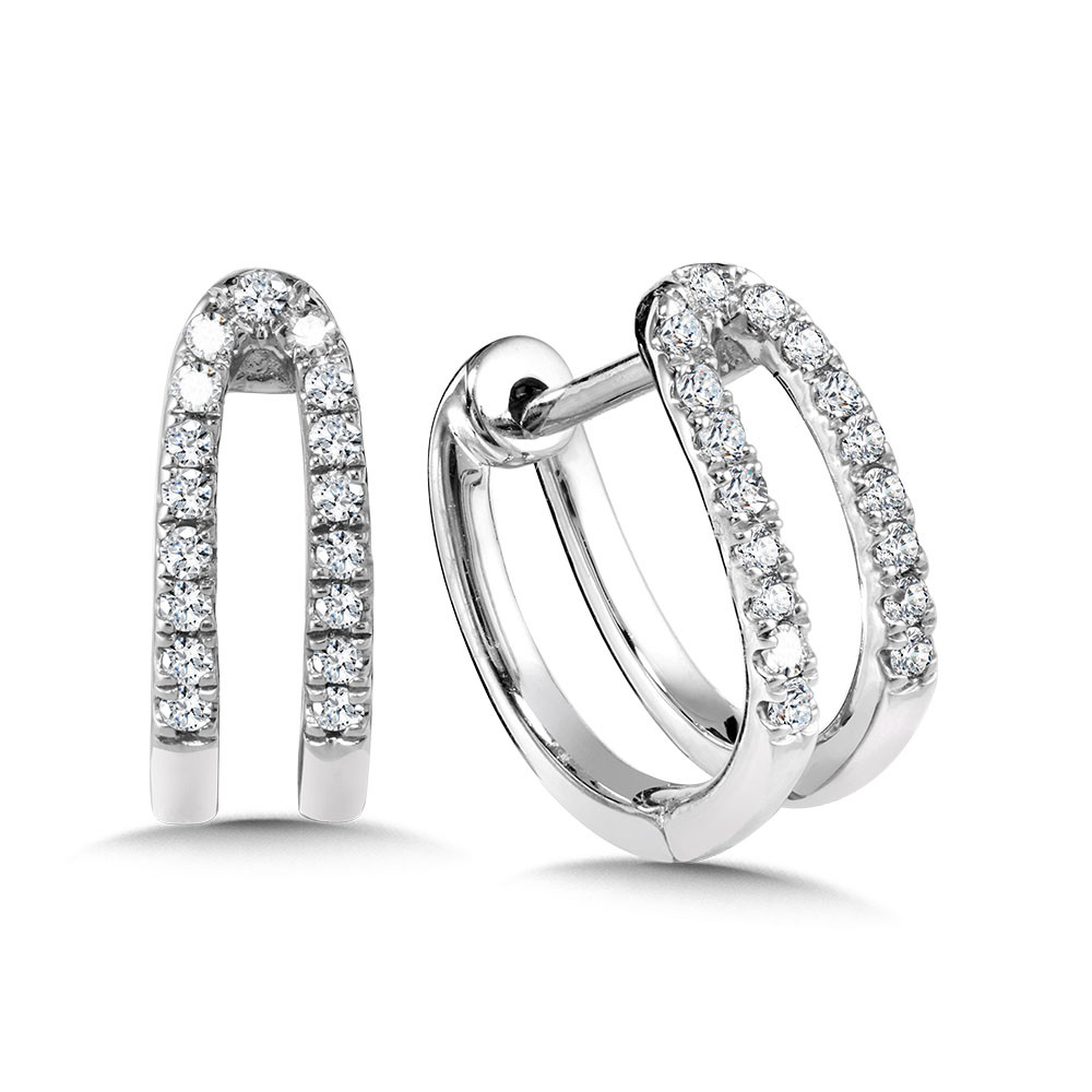 14K WHITE GOLD HUGGIE DIAMOND EARRINGS WITH 34=0.10TW SINGLE CUT H-I I1 DIAMONDS   (1.47 GRAMS)