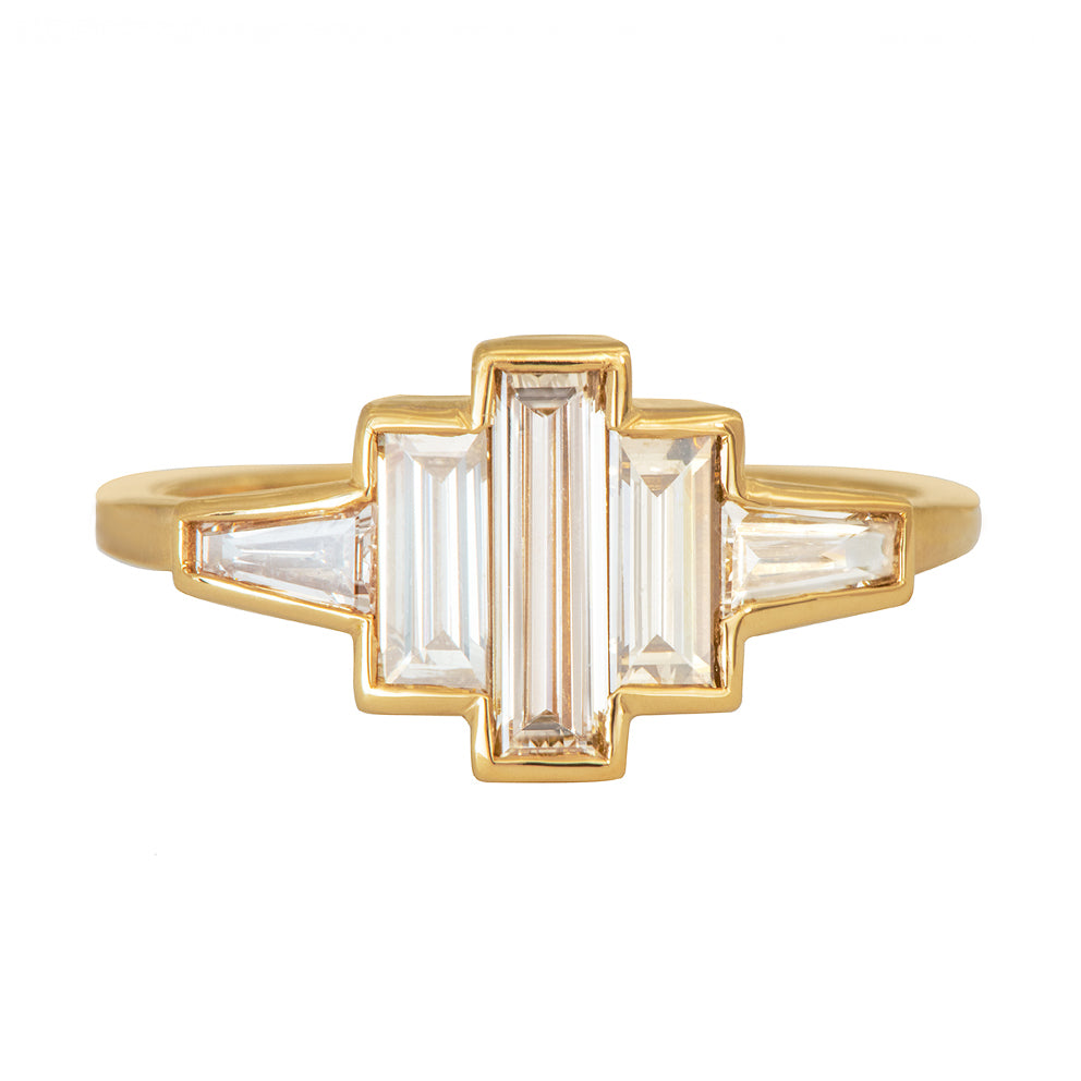White Baguette Diamond Nesting Art Deco Wedding Ring - Tomfoolery London