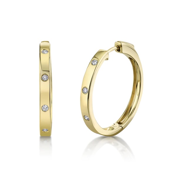 14KT Yellow Gold Rectangular Hoop Earrings 0.15 CT. T.W.