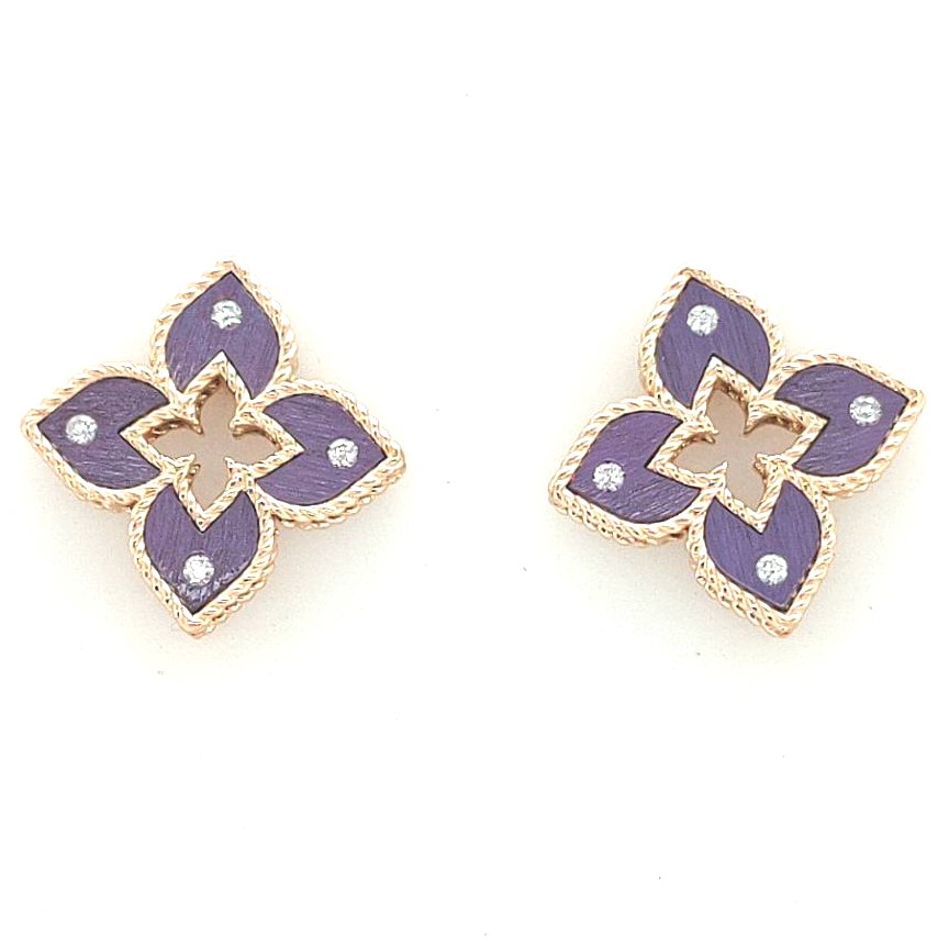 Roberto Coin 18kt Rose Gold 0.11ctw Diamond Purple Titanium Venitian Princess Earring