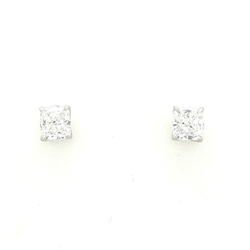 Korman Signature 18kt White Gold  Cushion Diamond Solitaire Earrings