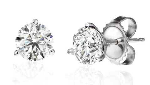 Platinum 3 Prong Round Martini Set Cubic Zirconia Earring Studs