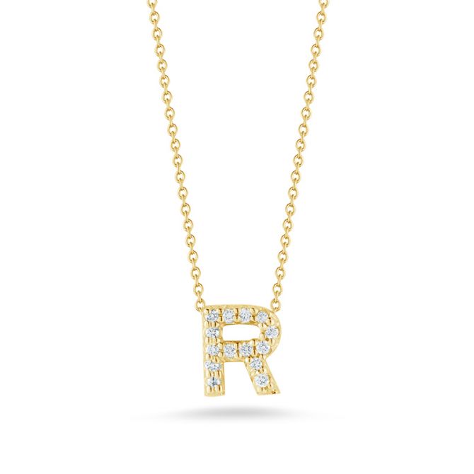 Roberto Coin Yellow Gold Dog Tag Diamond Pendant Necklace