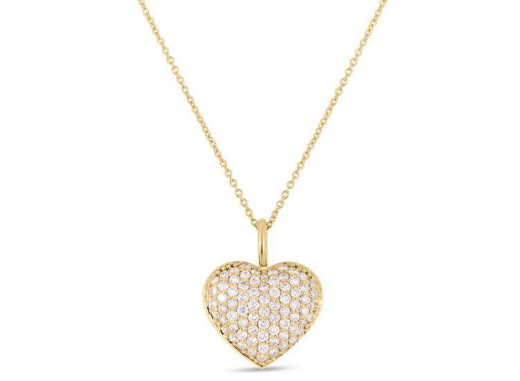 Roberto Coin 18kt Yellow Gold Diamond Puffy Heart Pendant Necklace