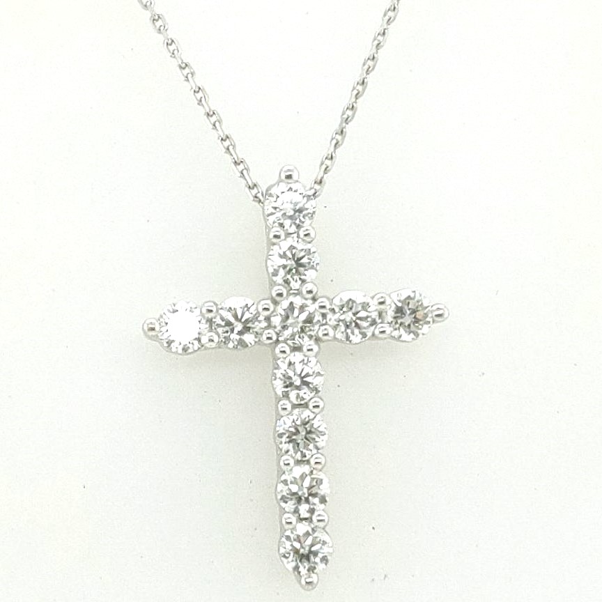 Platinum Vintage Style Engraved Diamond & Sapphire Cross Pendant - 1800  Loose Diamonds