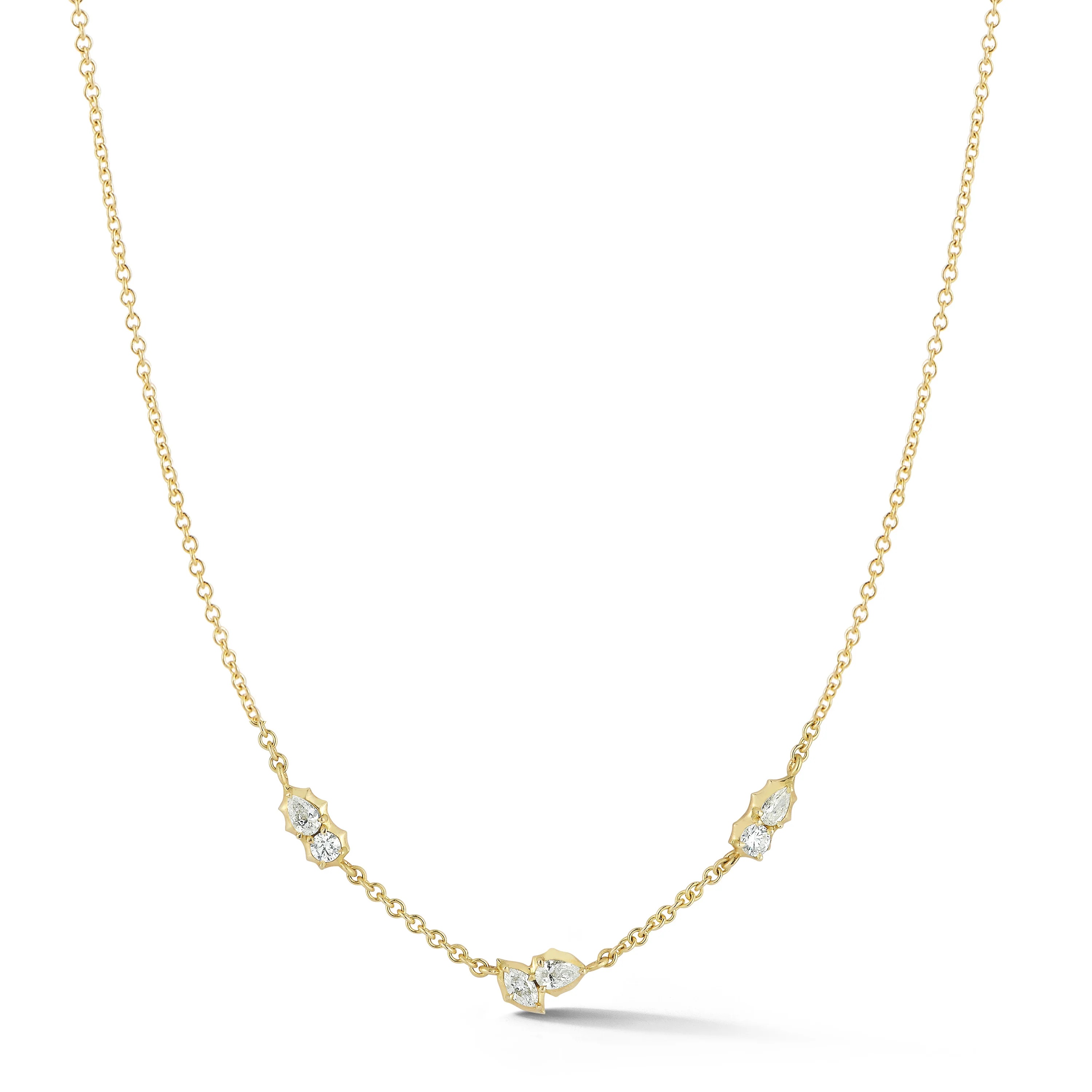 Jade Trau 18kt Yellow Gold and Diamond Posey Station Necklace
