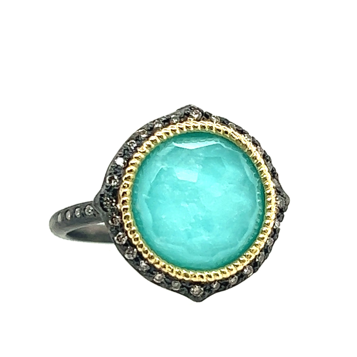 Armenta 18kt Yellow Gold  Natural Turquoise and White Topaz Ring