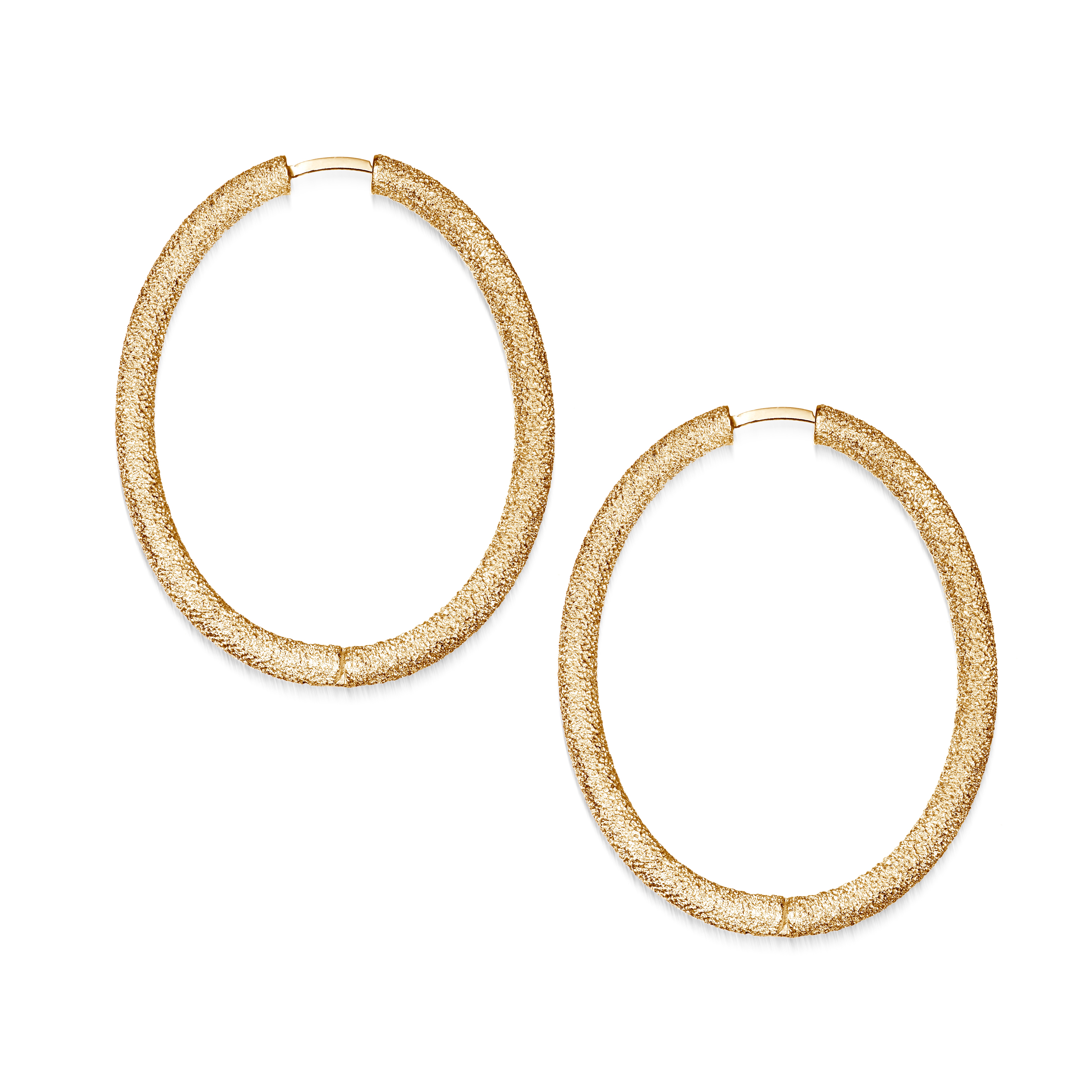 Matte Silver Thick Frosted Oval Hoop Earrings