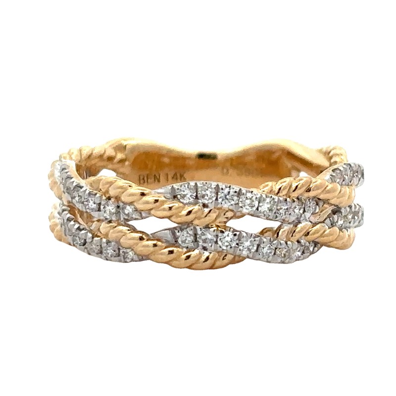 Two Tone Twisted Double Row Diamond Ring