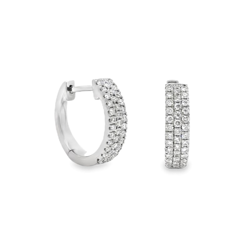 3 Row Diamond Huggie Earrings