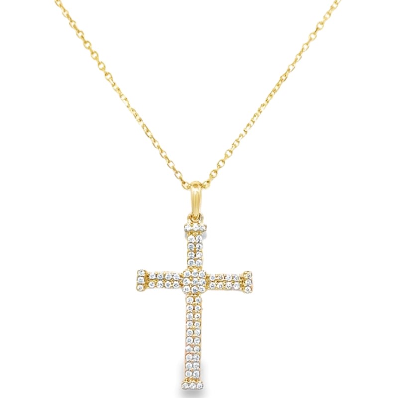 2 Row Diamond Cross Pendant Necklace