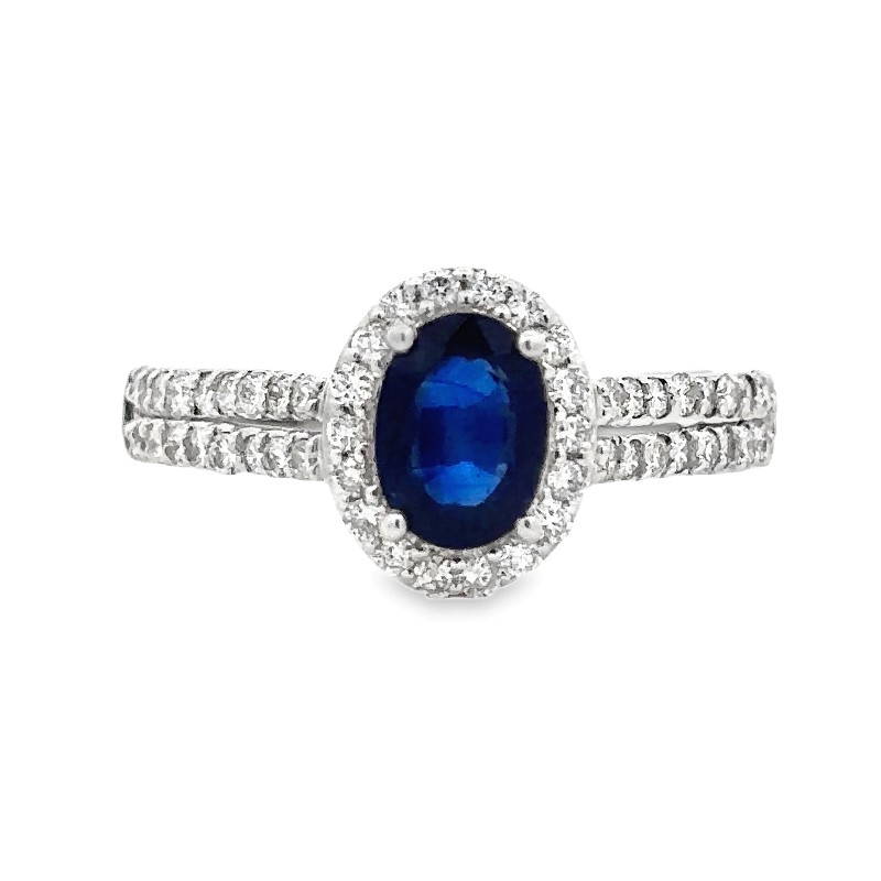 Oval Blue Sapphire And Diamond Halo Center Of My Universe Ring