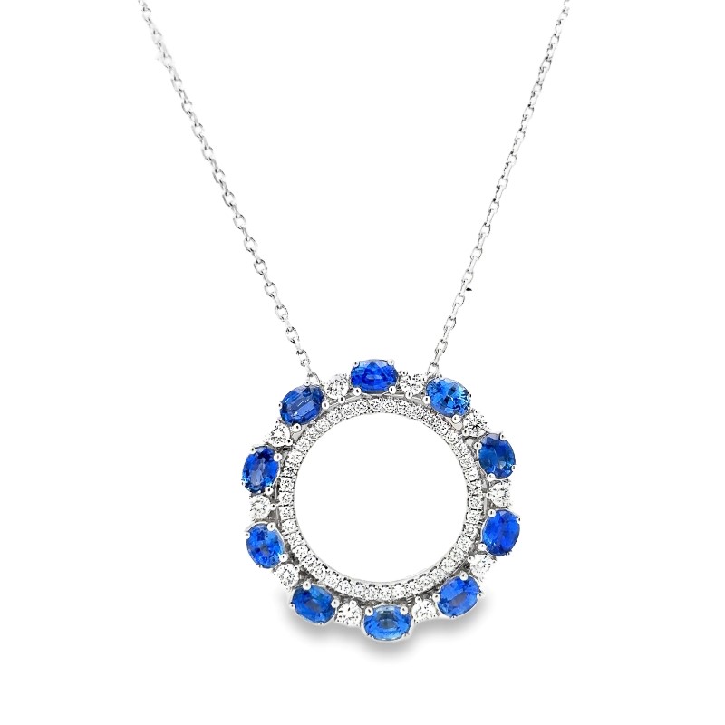 Blue Sapphire And Diamond Circle Of Life Pendant Necklace