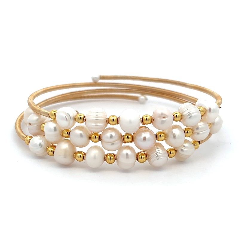 3 Row Pearl Coil Wraparound Bracelet