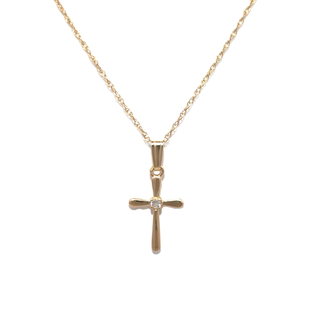 Kiddie Kraft White Topaz Thin Cross Pendant Necklace