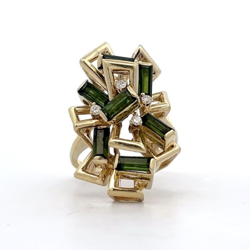 Estate Geometric Green Tourmaline Ring