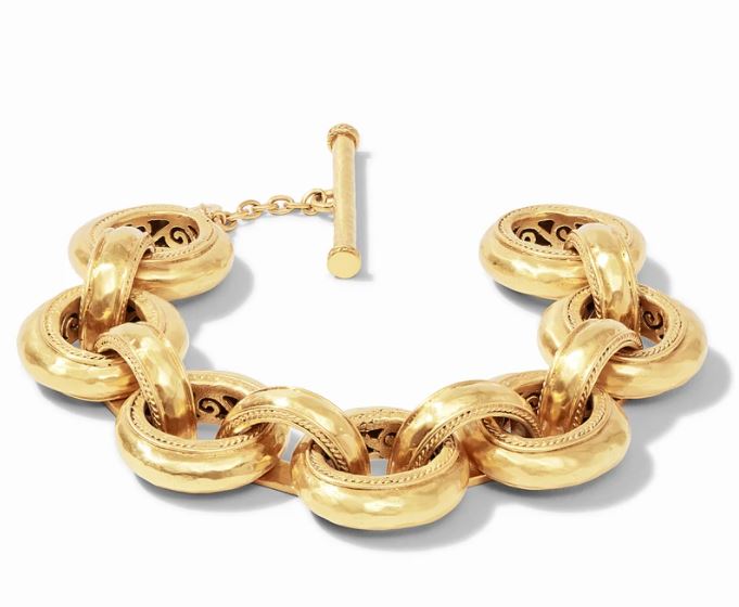 Julie Vos  Demi Link Bracelet Containing 7 Round Links Alternating With 6 Half Round Links All Having A Hammered Finish With A Twist Wire Accent