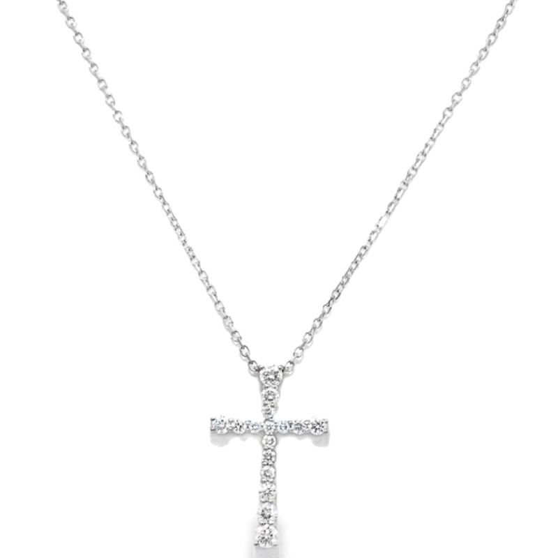 Graduated Diamond Cross Pendant Necklace