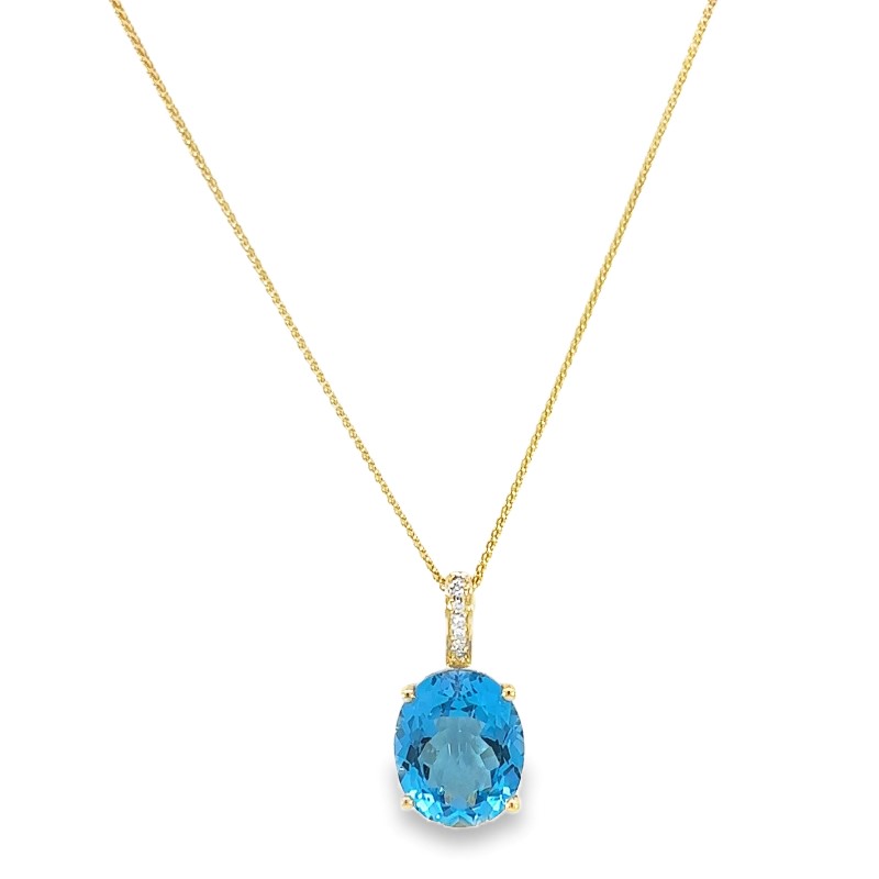 Swiss Blue Topaz And Diamond Pendant Necklace