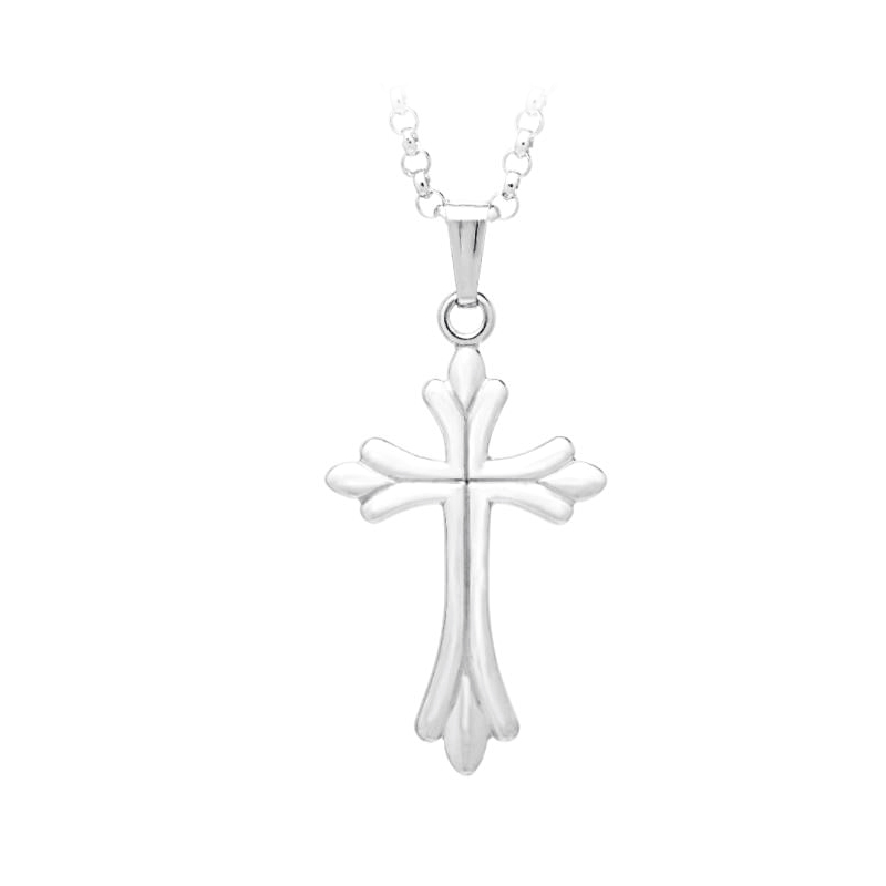 Sterling Silver Fluted Cross On An 18 Inch Rolo Chain