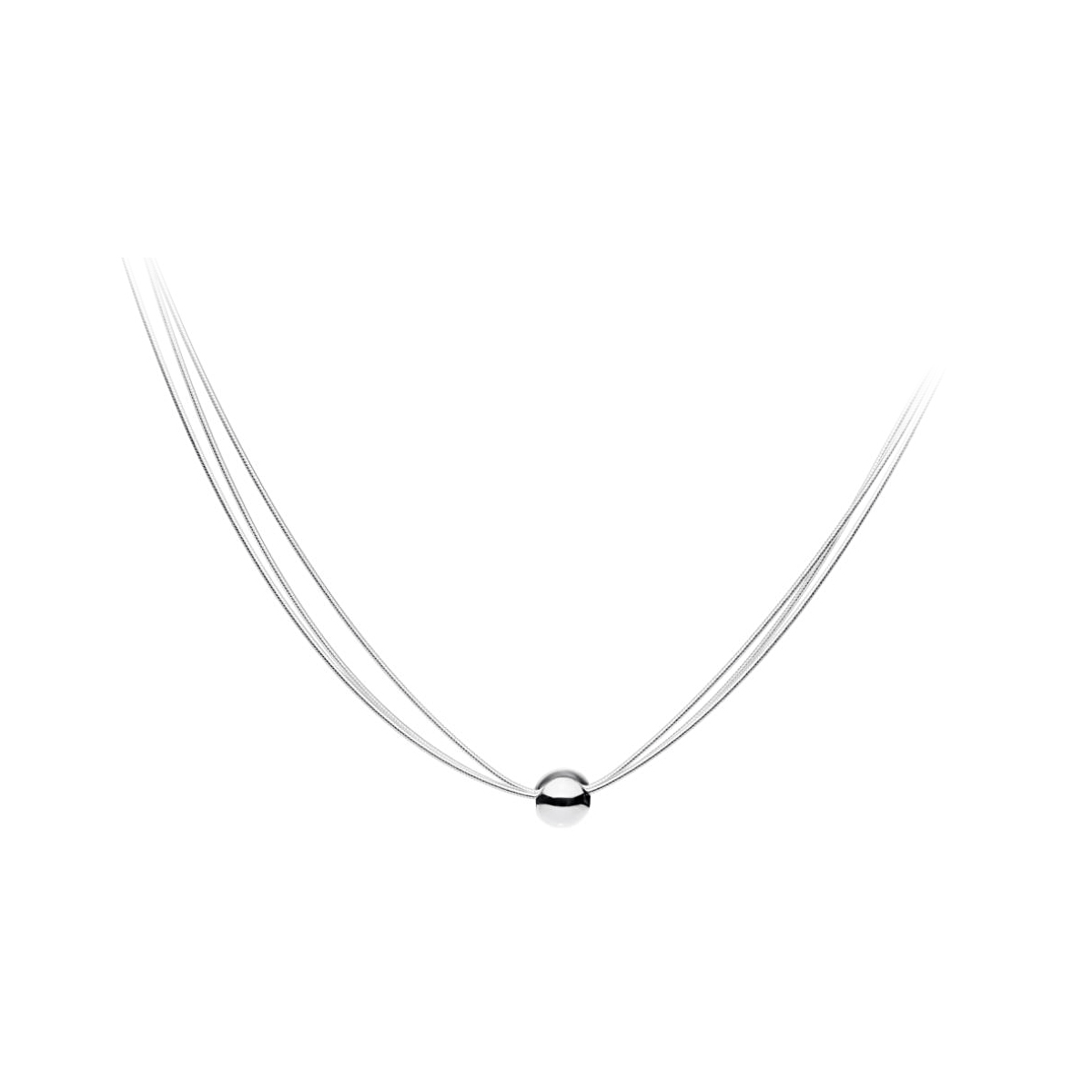 Sterling Silver 3-Strand Snake Chain Necklace Having 1 Round Bead
