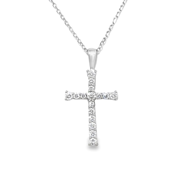 Graduated Diamond Cross Pendant Necklace