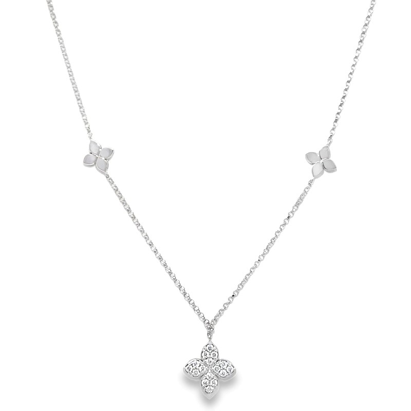 Roberto Coin Love By The Inch Diamond & Polished Flower Station Necklace