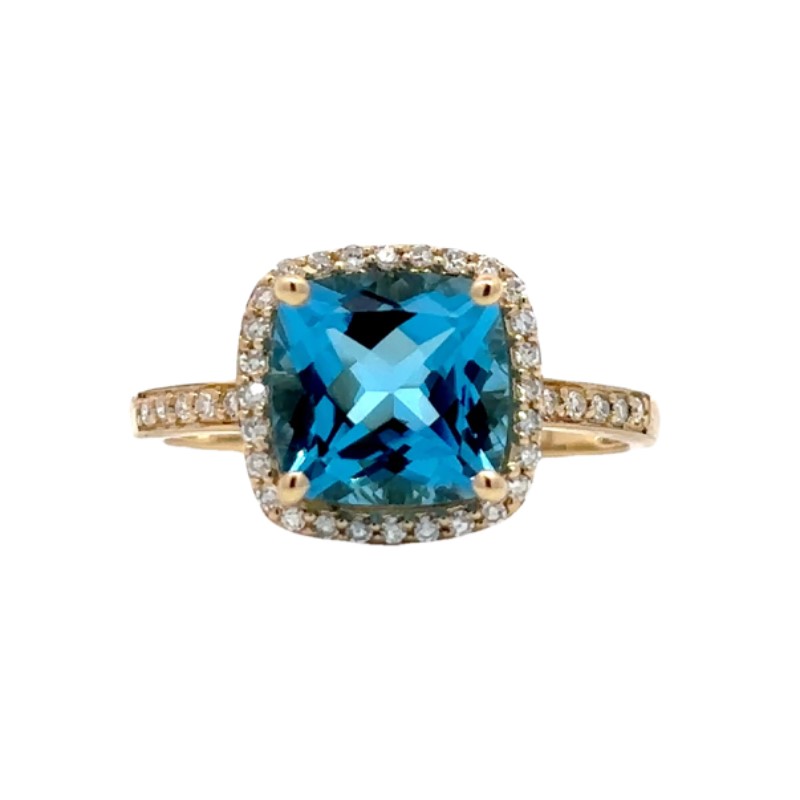 Swiss Blue Topaz And Diamond Ring