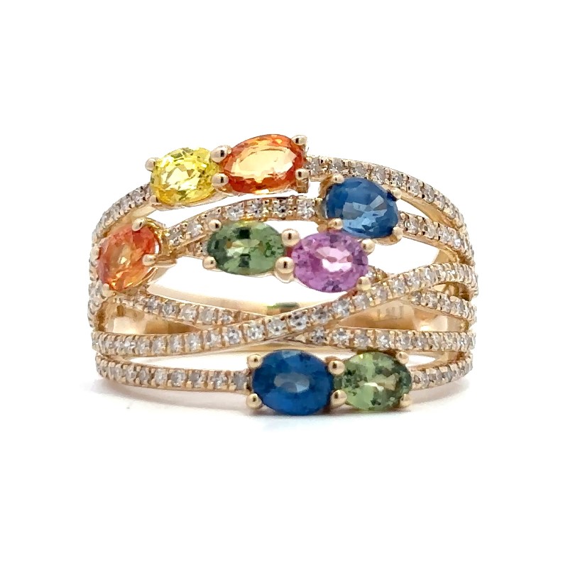 Multicolored Oval Sapphire And Diamond Ring