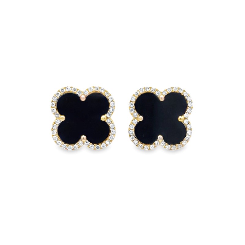 Black Onyx and Diamond Clover Stud Earrings